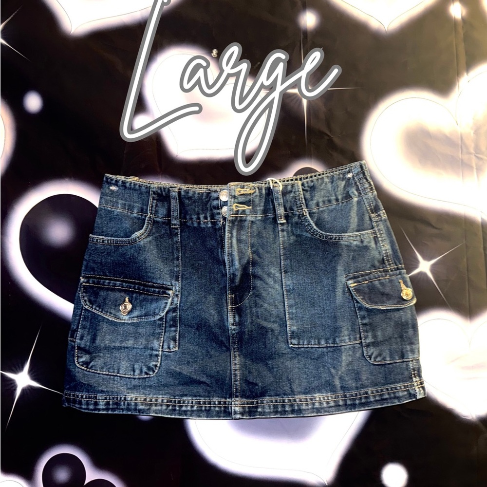 Cargo Denim Mini Skirt - Blue